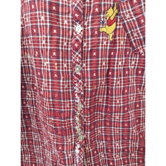 Disney Pooh Plaid Short Sleeve Shirt Y2K  Bee Free Pocket Button Up 22/242W READ - Picture 3 of 8